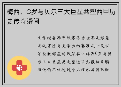 梅西、C罗与贝尔三大巨星共塑西甲历史传奇瞬间