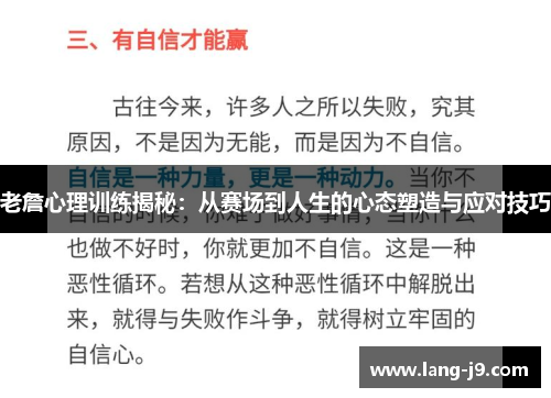 老詹心理训练揭秘：从赛场到人生的心态塑造与应对技巧